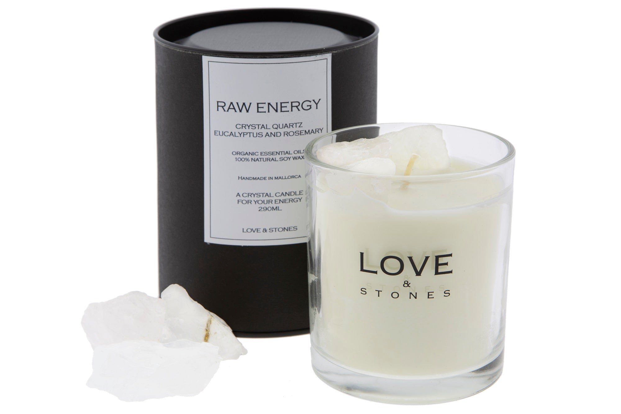 RAW ENERGY  - CRYSTAL QUARTZ CRYSTAL INFUSED SCENTED GLASS CANDLE