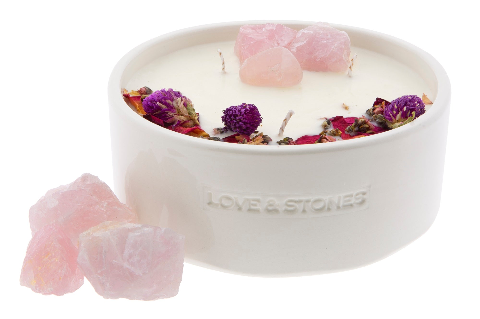 PURITY - DRIED WILD FLOWERS & ROSE QUARTZ CRYSTAL INFUSED SCENTED LARGE CANDLE