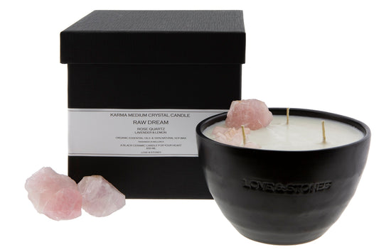 RAW DREAM -  ROSE QUARTZ CRYSTAL INFUSED SCENTED MEDIUM CANDLE