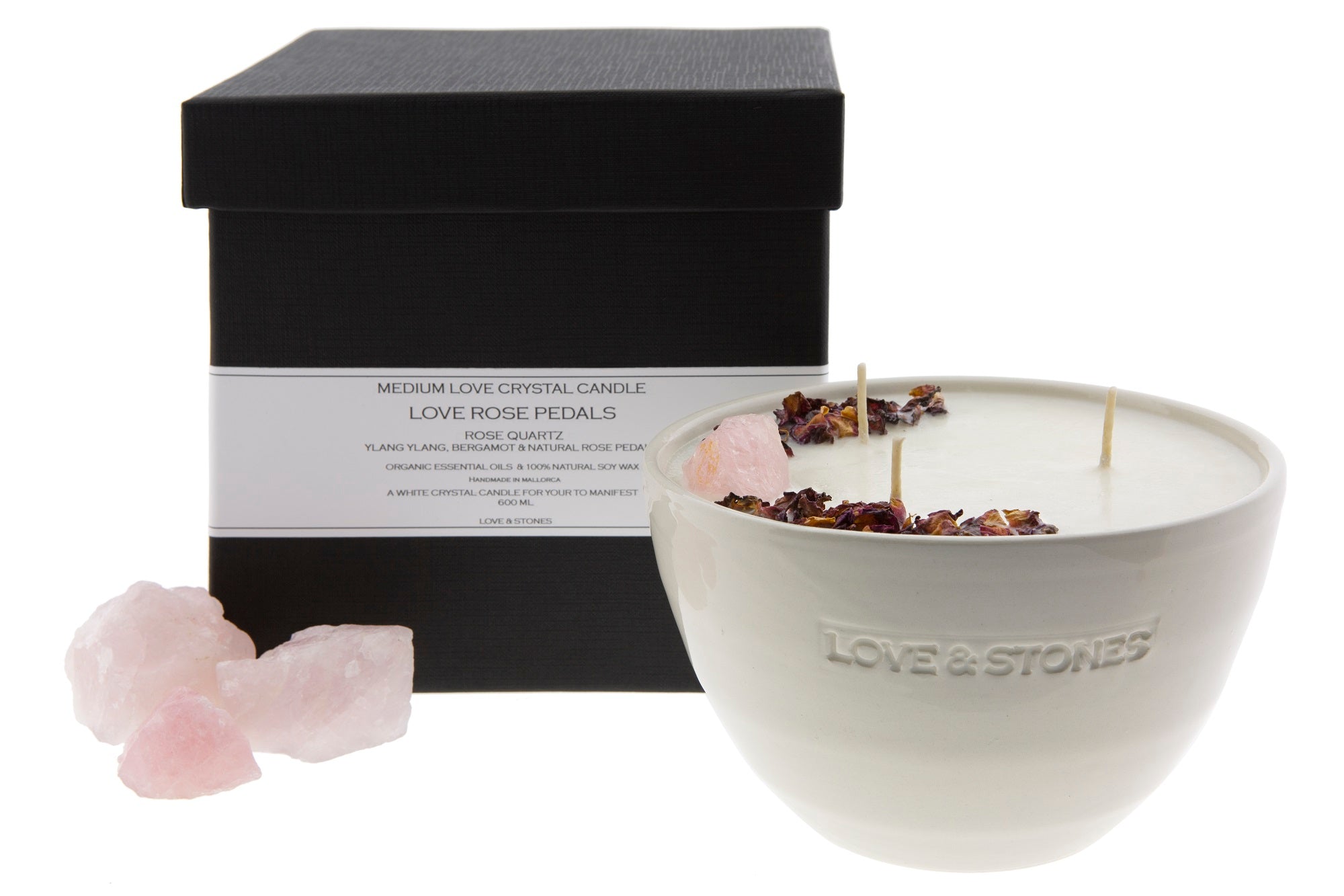 LOVE - ROSE PETALS & ROSE QUARTZ CRYSTAL INFUSED SCENTED MEDIUM CANDLE