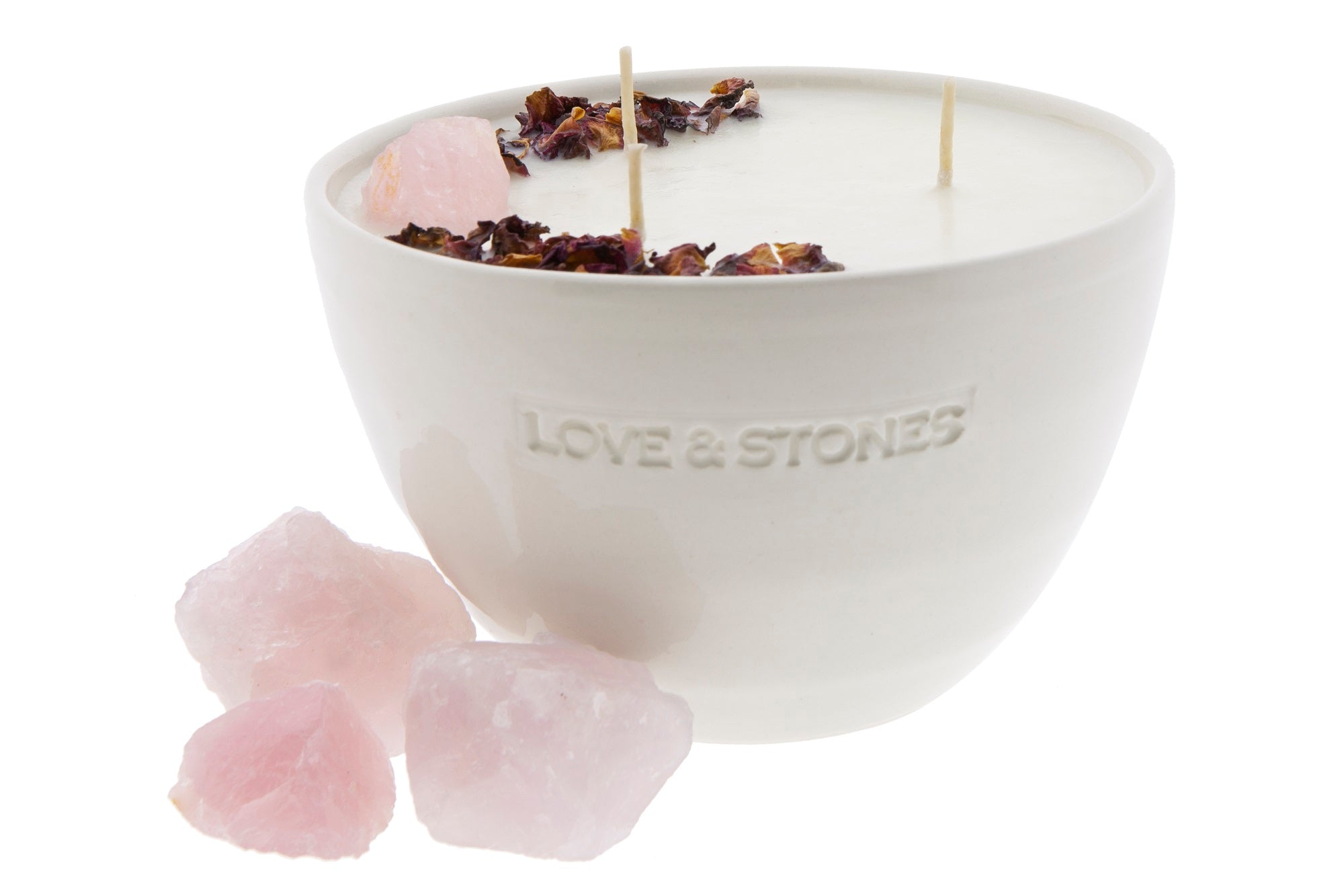 LOVE - ROSE PETALS & ROSE QUARTZ CRYSTAL INFUSED SCENTED MEDIUM CANDLE