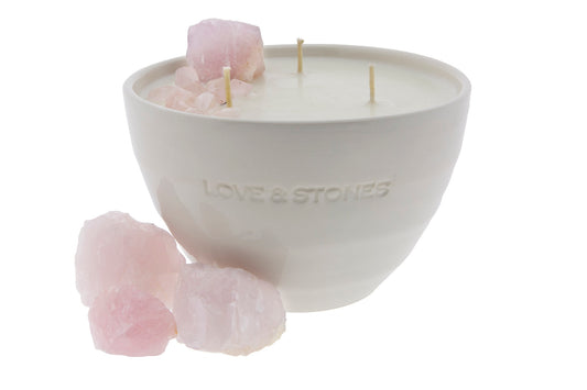 RAW DREAM - RAW ROSE QUARTZ CRYSTAL INFUSED SCENTED MEDIUM CANDLE