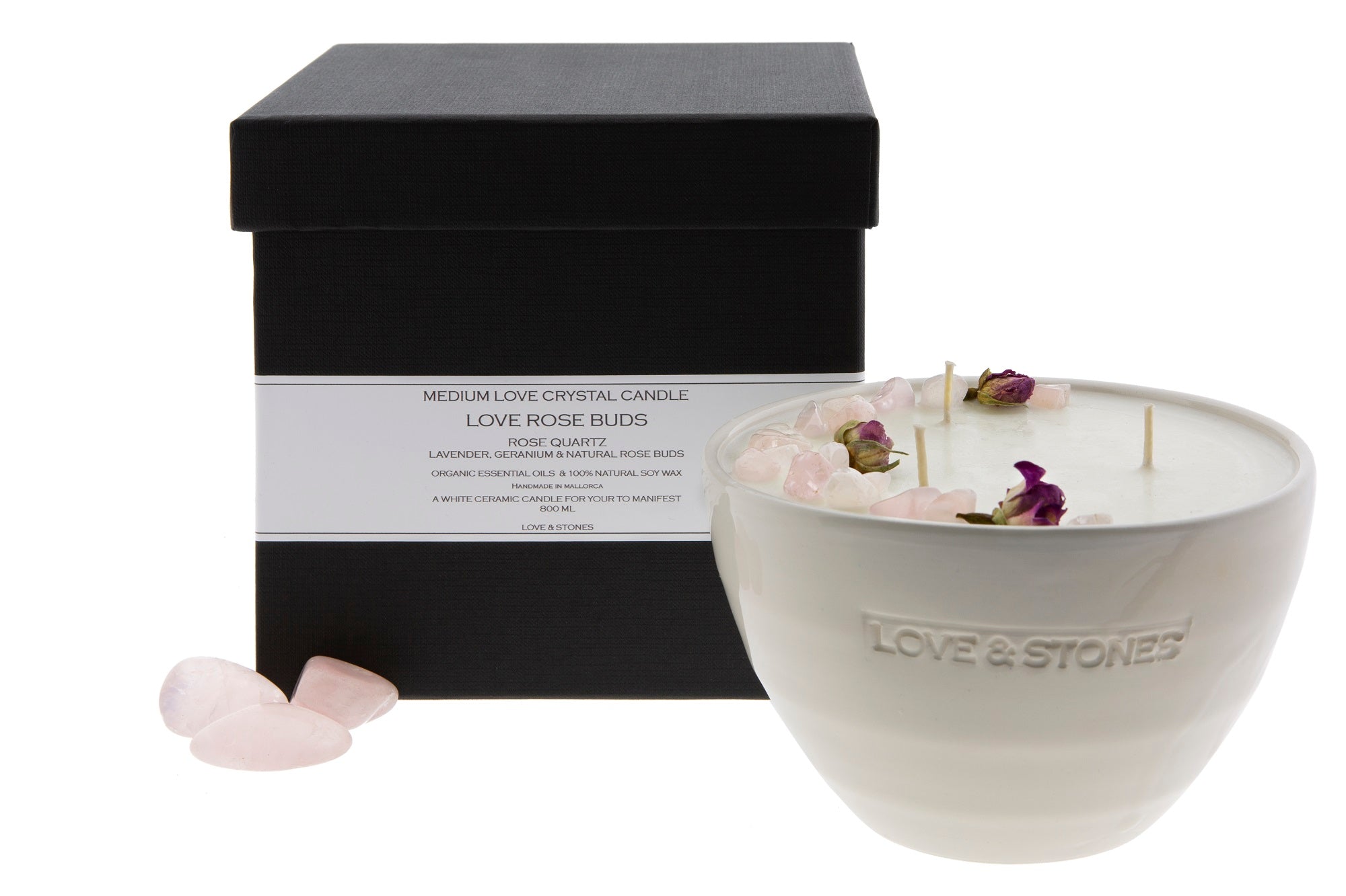 LOVE  - ROSES & ROSE QUARTZ CRYSTAL INFUSED SCENTED MEDIUM CANDLE