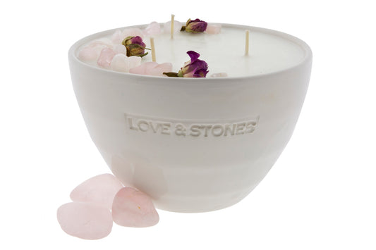 LOVE  - ROSES & ROSE QUARTZ CRYSTAL INFUSED SCENTED MEDIUM CANDLE