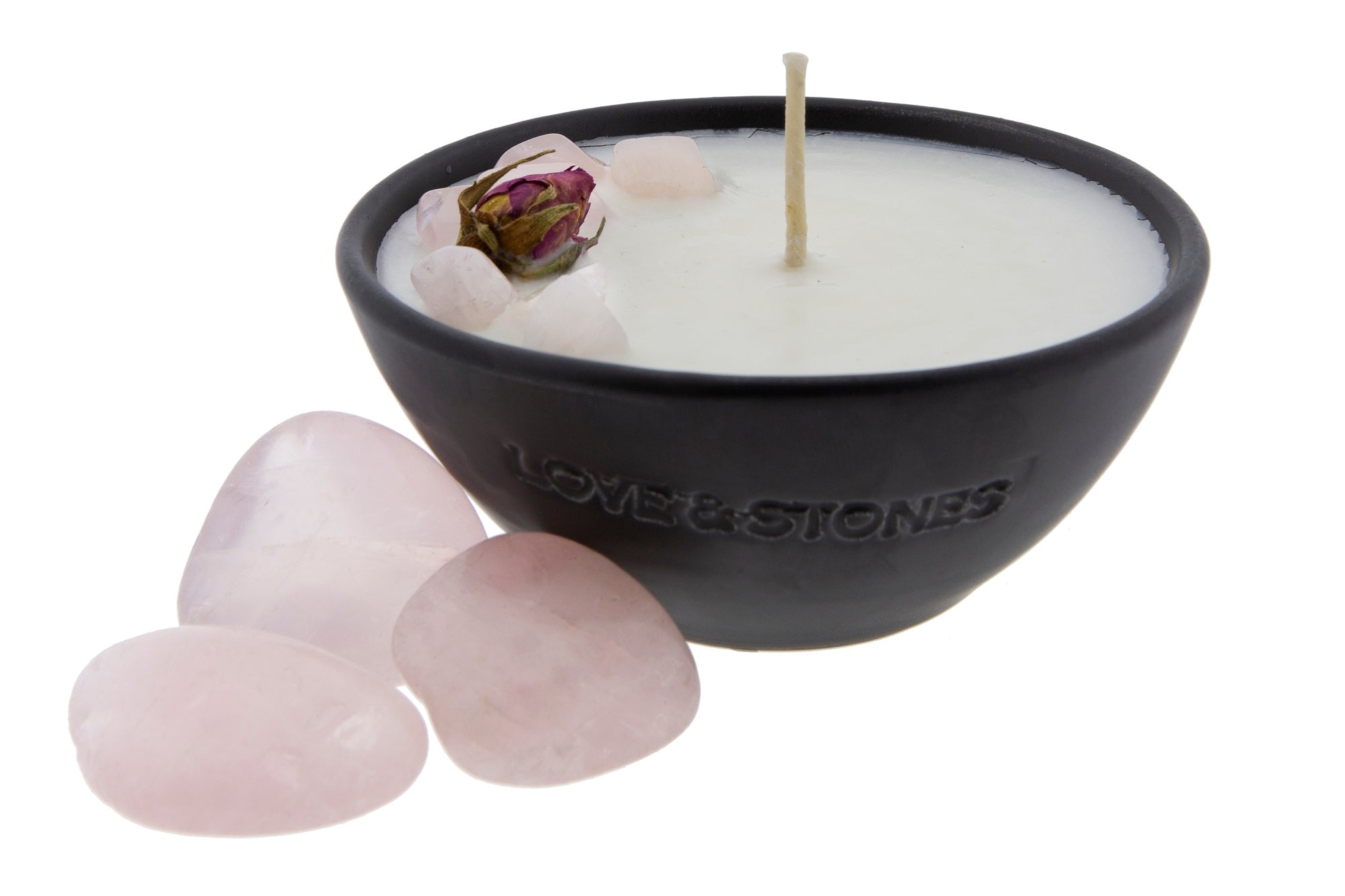 LOVE - ROSES  AND ROSE QUARTZ INFUSED SCENTED MINI CANDLE