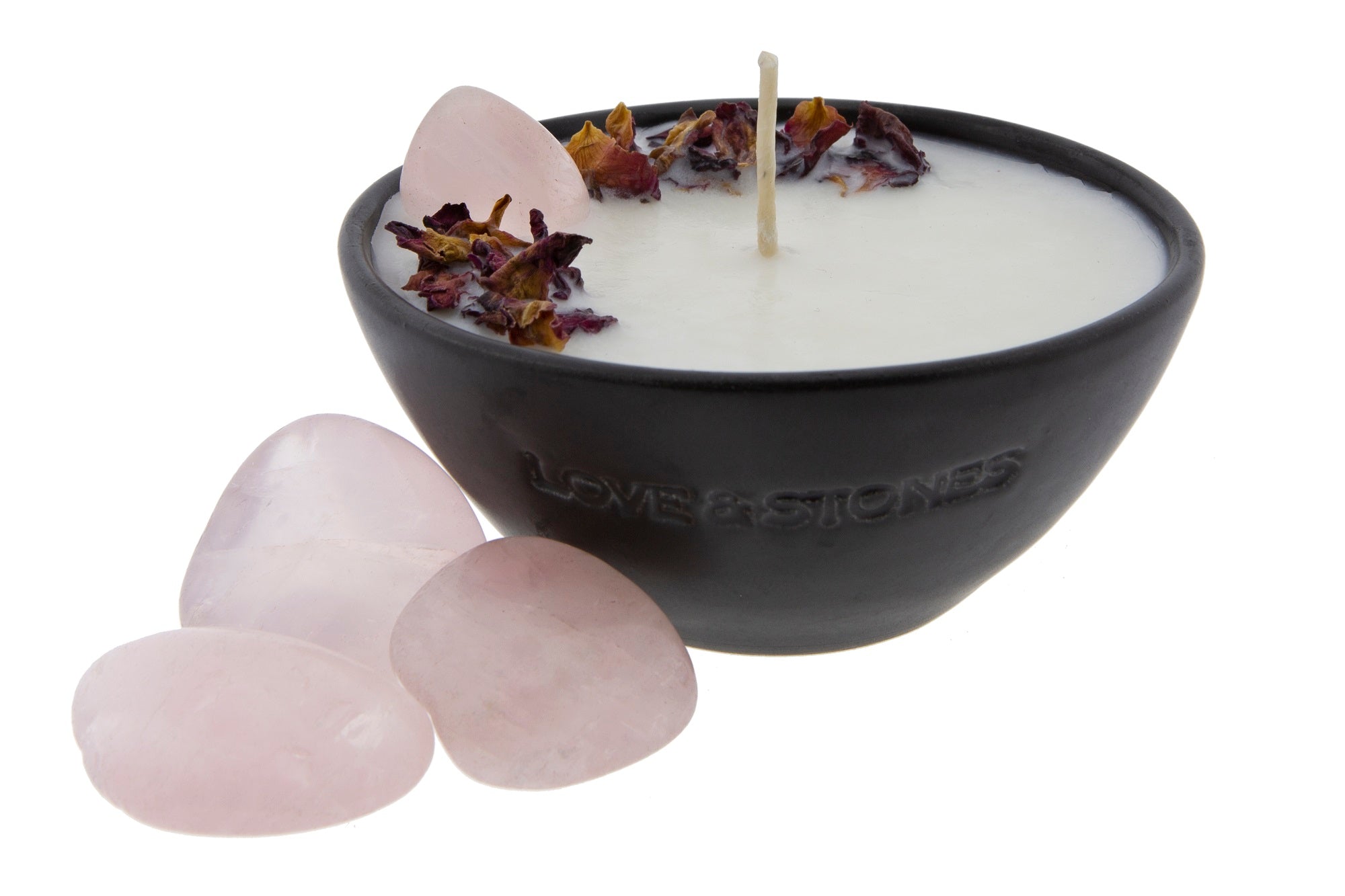 LOVE - ROSE PETALS AND ROSE QUARTZ INFUSED SCENTED MINI CANDLE