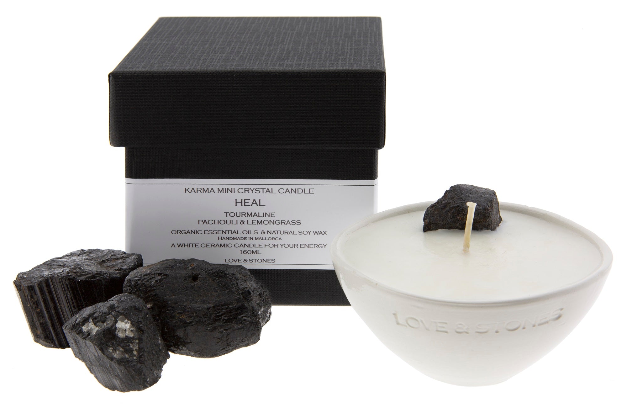 HEAL -  BLACK TOURMALINE CRYSTAL INFUSED SCENTED MINI CANDLE