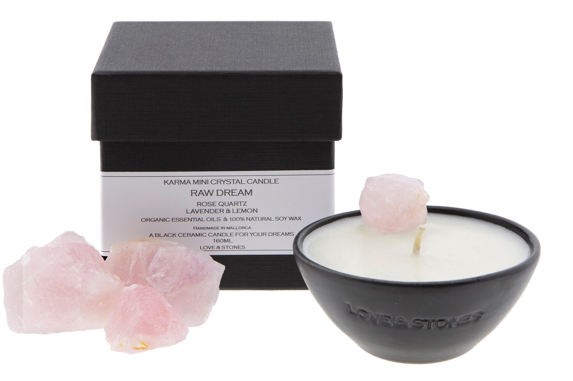 RAW DREAM  - RAW ROSE QUARTZ INFUSED SCENTED MINI CANDLE