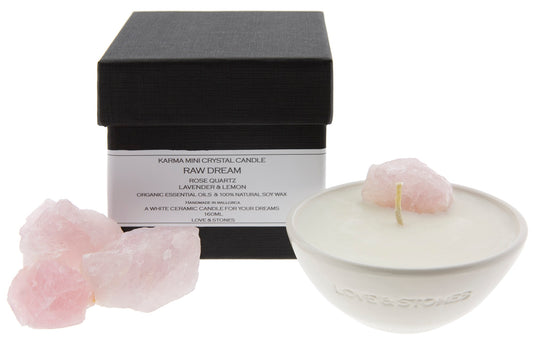 RAW DREAM -  ROSE QUARTZ INFUSED SCENTED MINI CANDLE