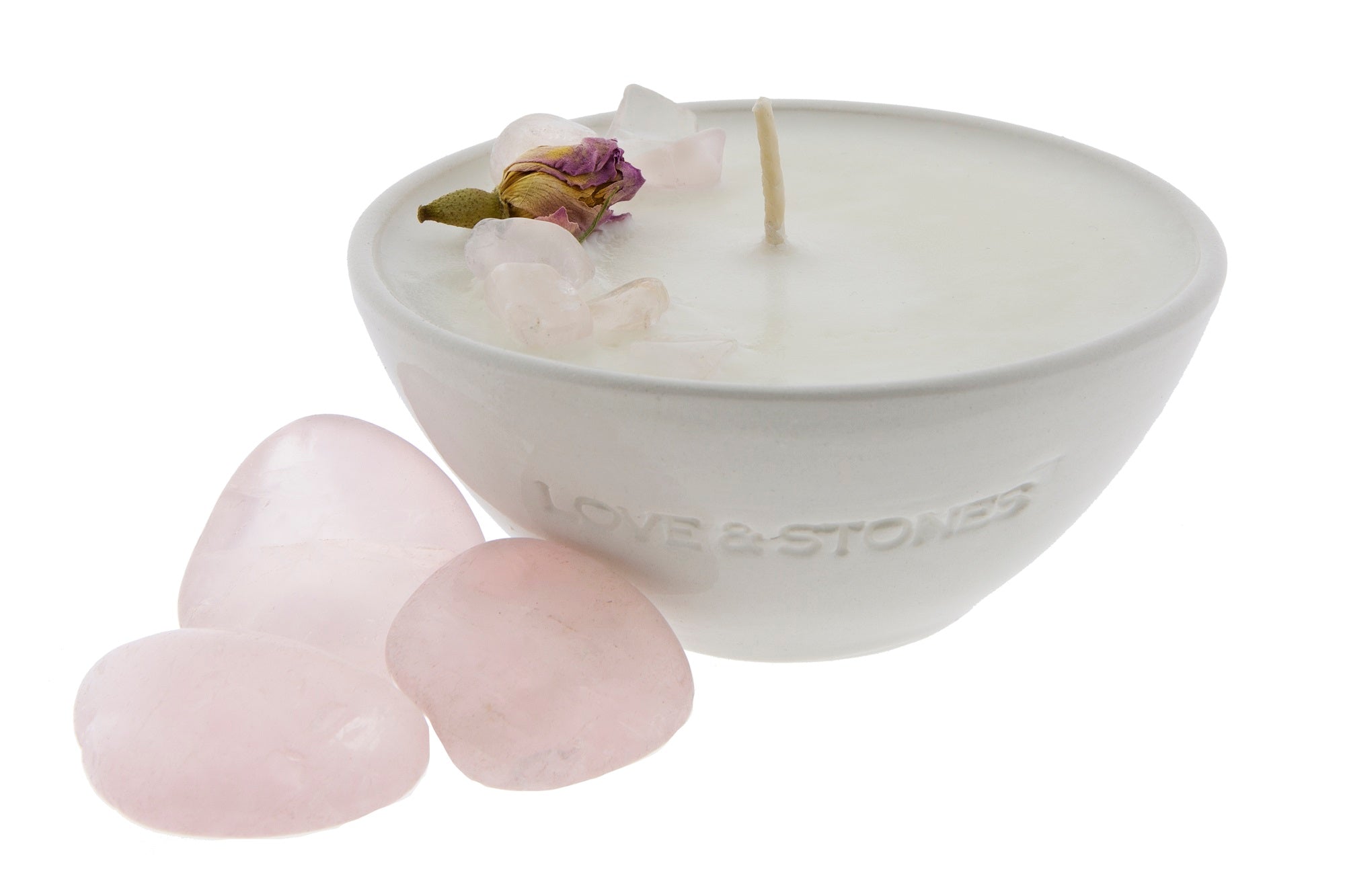 LOVE - A ROSE AND ROSE QUARTZ CRYSTAL INFUSED SCENTED MINI CANDLE