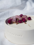 Load image into Gallery viewer, FOREVER- A RAW ROSE QUARTZ CRYSTAL INFUSED SCENTED LARGE CANDLE
