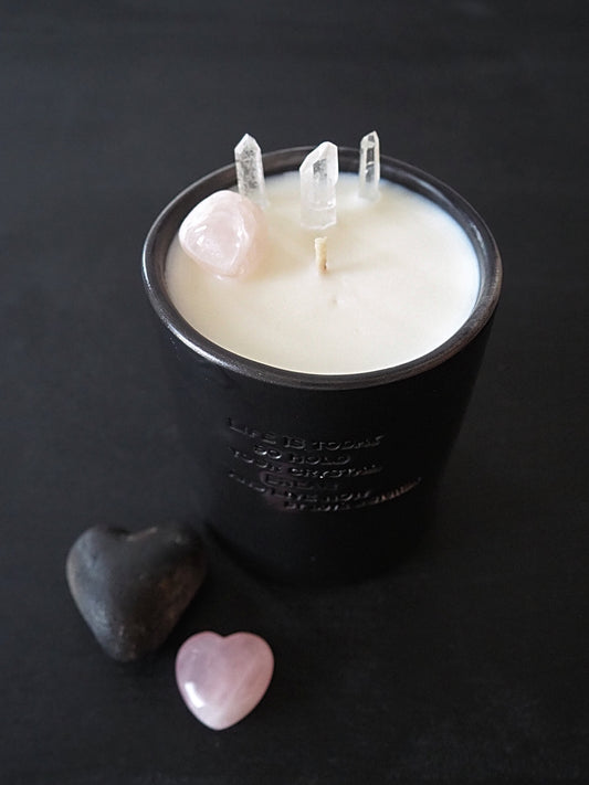 FAITH - ROSE QUARTZ AND CRYSTAL QUARTZ INFUSED SCENTED CANDLE