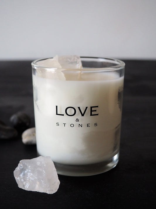 RAW ENERGY  - CRYSTAL QUARTZ CRYSTAL INFUSED SCENTED GLASS CANDLE