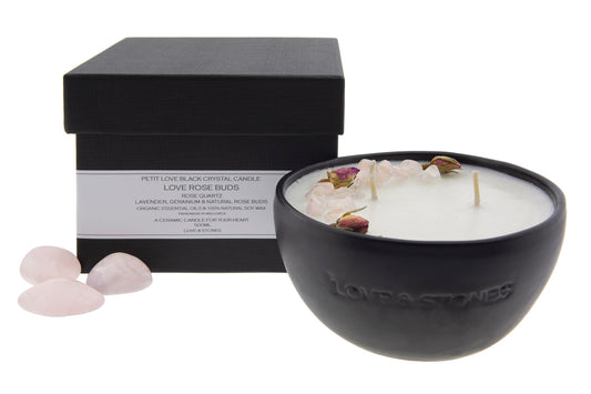 LOVE - ROSES AND ROSE QUARTZ CRYSTALS  INFUSED SCENTED PETIT CANDLE