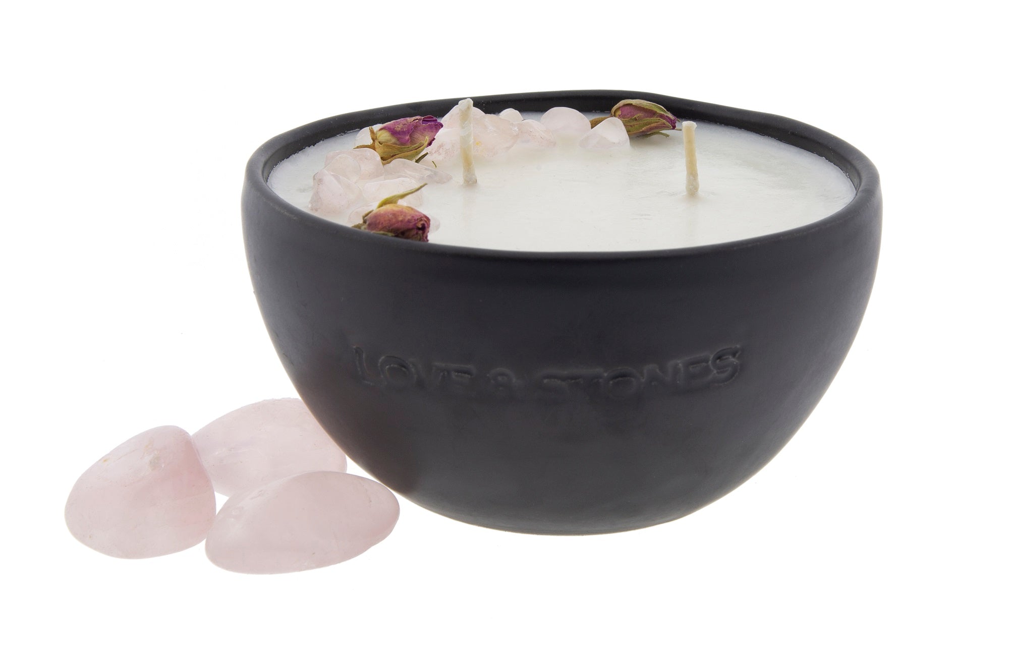 LOVE - ROSES AND ROSE QUARTZ CRYSTALS  INFUSED SCENTED PETIT CANDLE