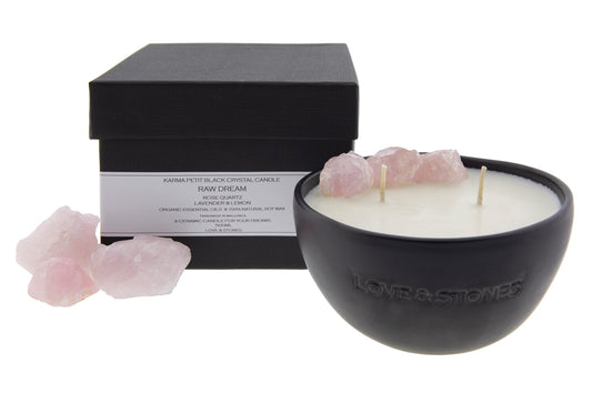 RAW DREAM - RAW ROSE QUARTZ CRYSTAL INFUSED SCENTED PETIT CANDLE