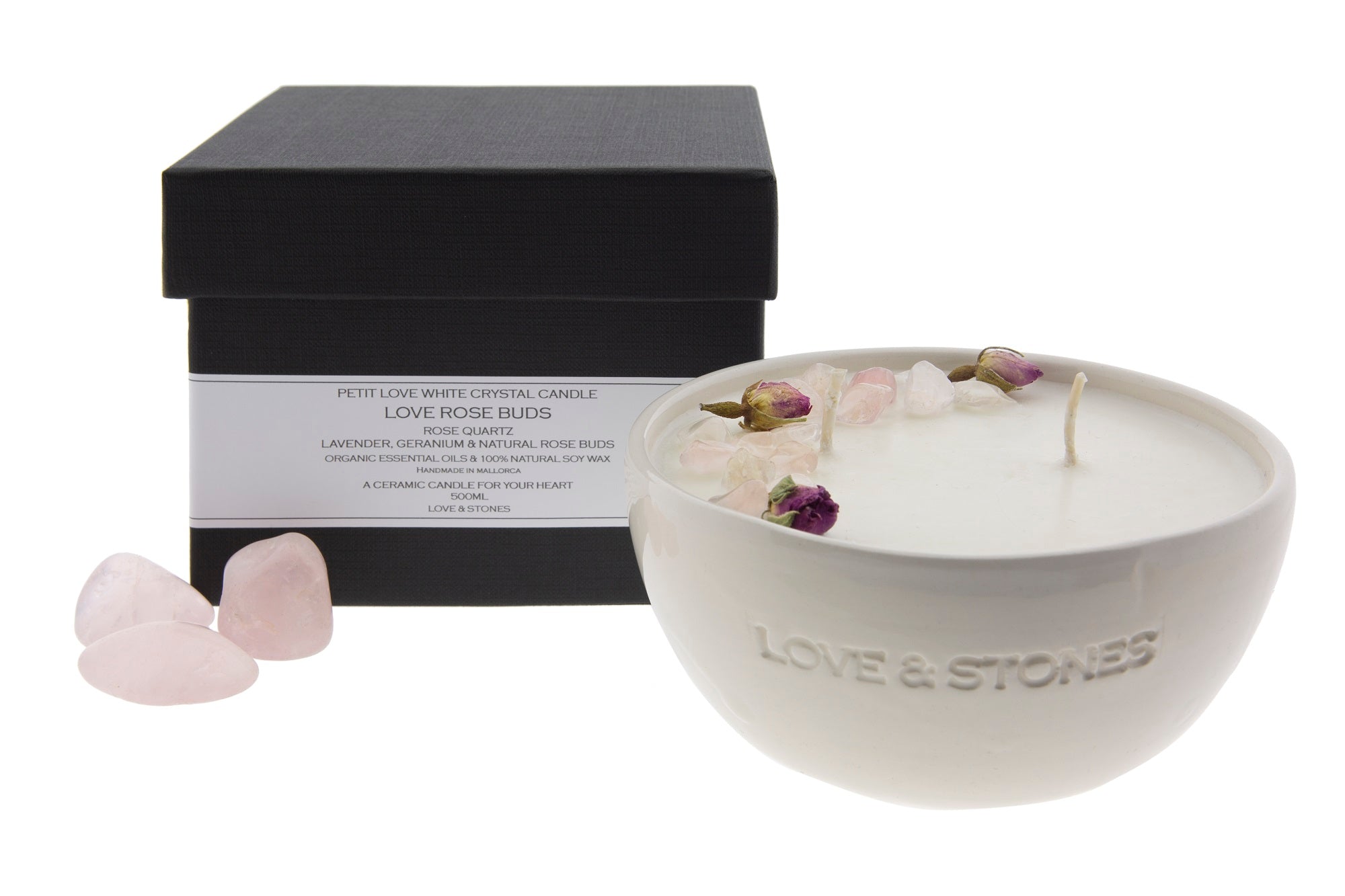 LOVE - ROSES AND ROSE QUARTZ CRYSTAL INFUSED SCENTED PETIT CANDLE