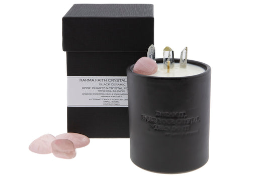 FAITH - ROSE QUARTZ AND CRYSTAL QUARTZ INFUSED SCENTED CANDLE