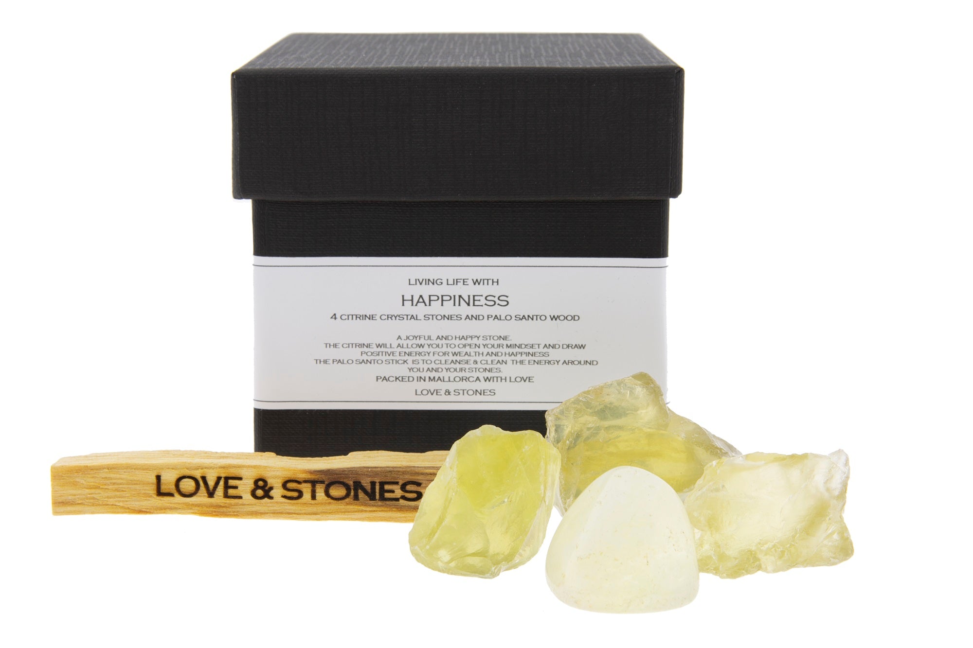 HAPPINESS - A BOX OF CITRINE CRYSTALS AND PALO SANTO