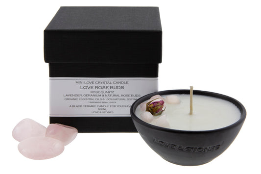 LOVE - ROSES  AND ROSE QUARTZ INFUSED SCENTED MINI CANDLE